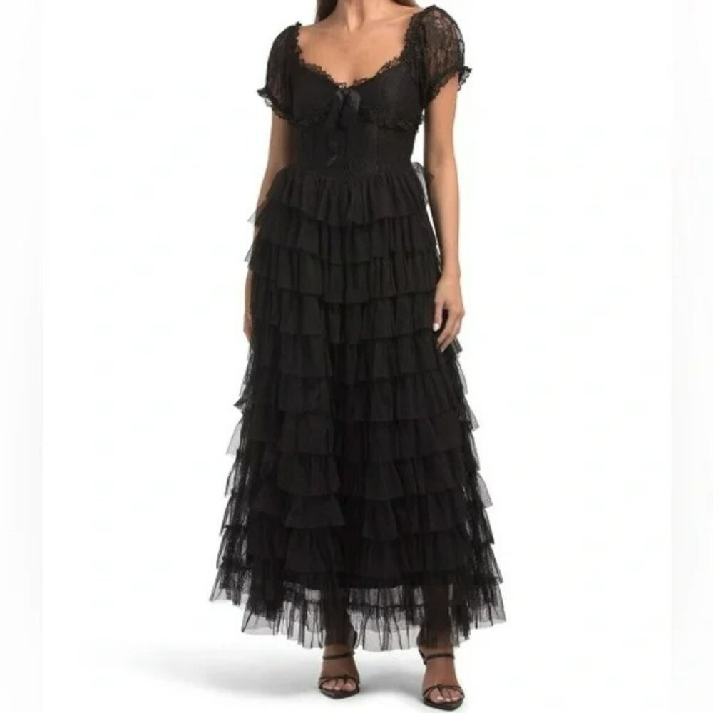 NWT AMY JANE LONDON Sofia Tulle Maxi Dress Black. SZ M - Picture 6 of 7